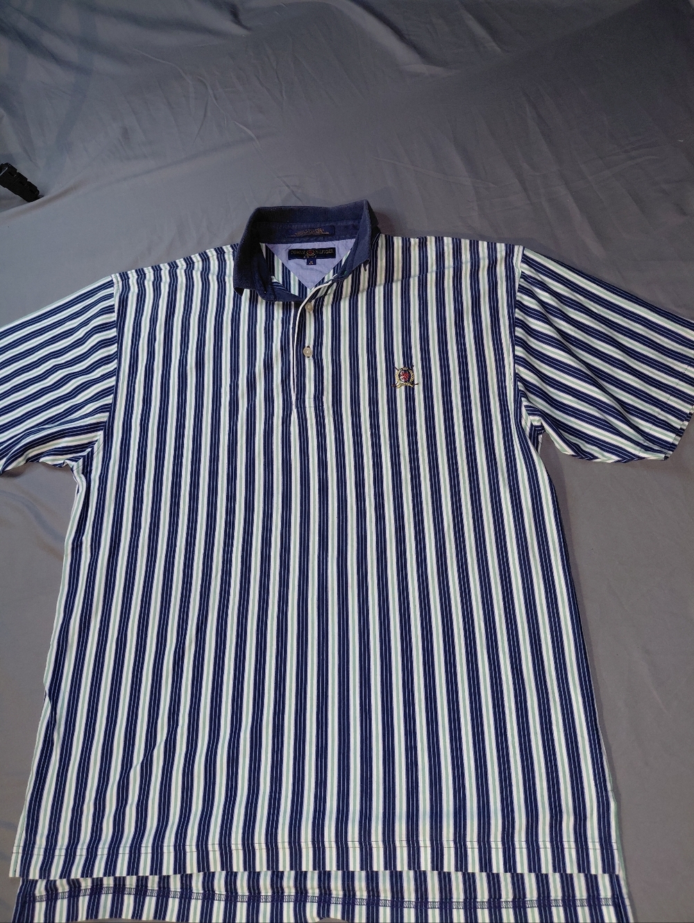 Tommy Hilfiger Golf Shirt Men's Navy & White Striped Polo Shirt